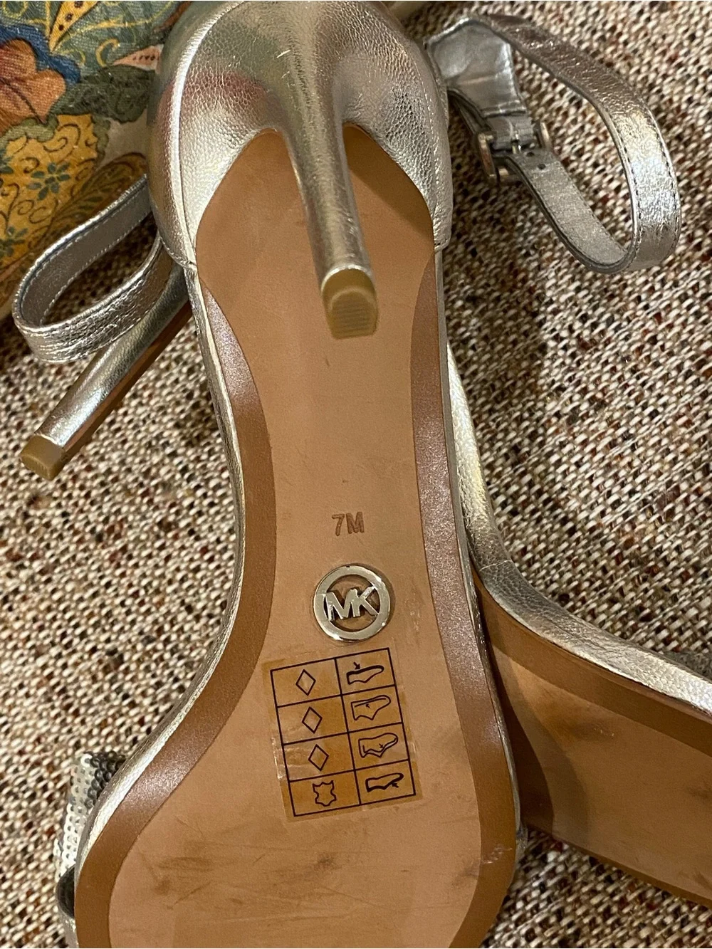 Michael Kors Silver Sequin Bow Ankle Strap Heels